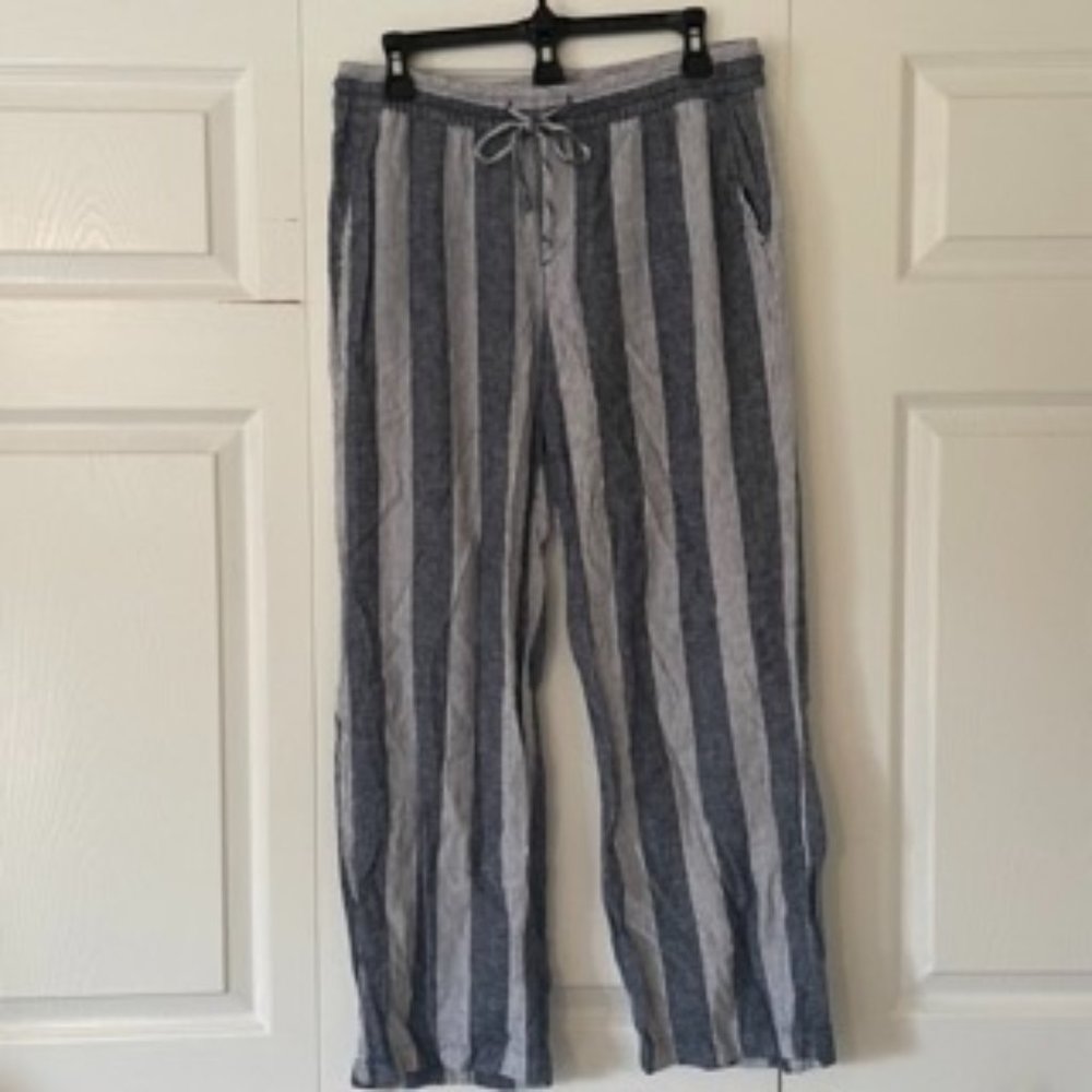 Old Navy Boho Linen Blue & White Striped Pants (Women's Size Medium)